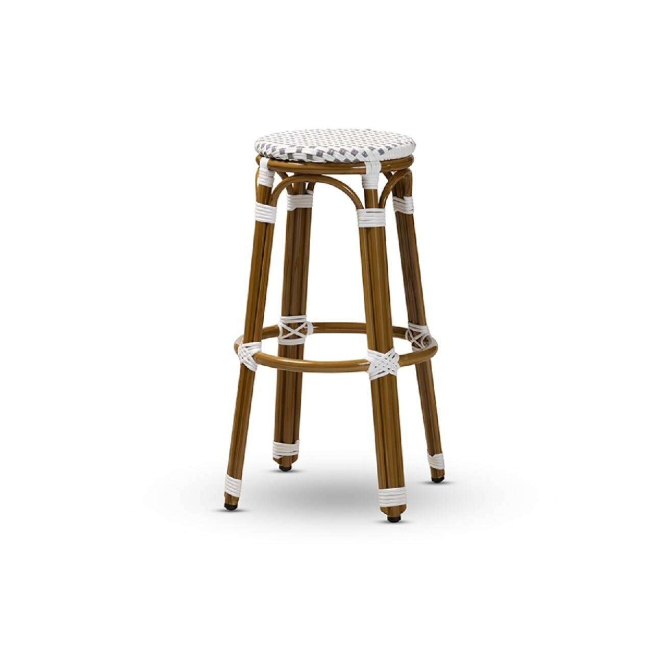 Wholesale Interiors Baxton Studio Joelle Classic French Indoor and Outdoor Grey and White Bamboo Style Stackable Bistro Bar Stool